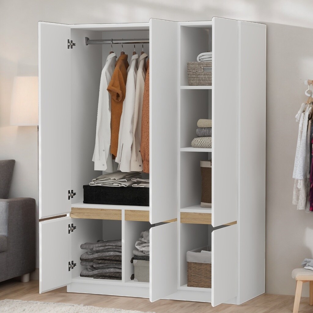 2枚扉ﾜ-ﾄﾞﾛ-ﾌﾞ　HG-586 6-Door Wardrobe Closet with Hanging Rail, Storage Compartments
