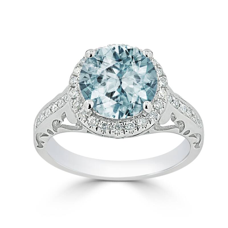 Auriya 1 1/2ct Fancy Round Aquamarine and Halo Diamond Engagement Ring 1/5ctw 14k Gold