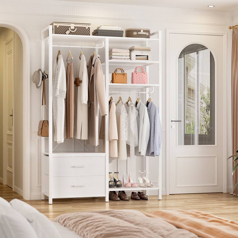 Garment Rack Heavy Duty Clothes Rack Free Standing Closet Organizer with Shelves and 2 hanging Rods