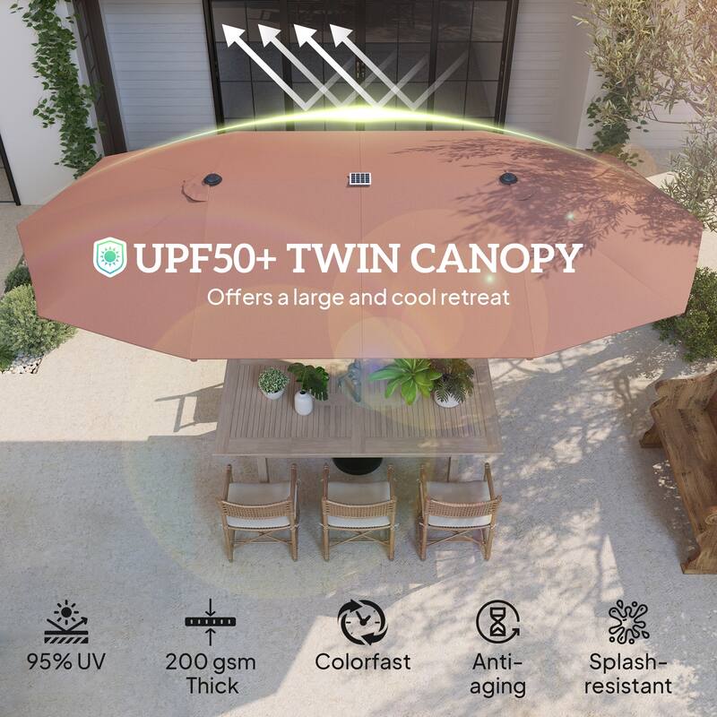 Solar Powered LED Patio Umbrella with UV Protection Outdoor Garden Patio Umbrella with LED Lights Crank Lift