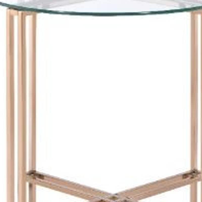HomeRoots 24" Champagne And Clear Glass And Metal Round End Table - 23' X '24' X '23