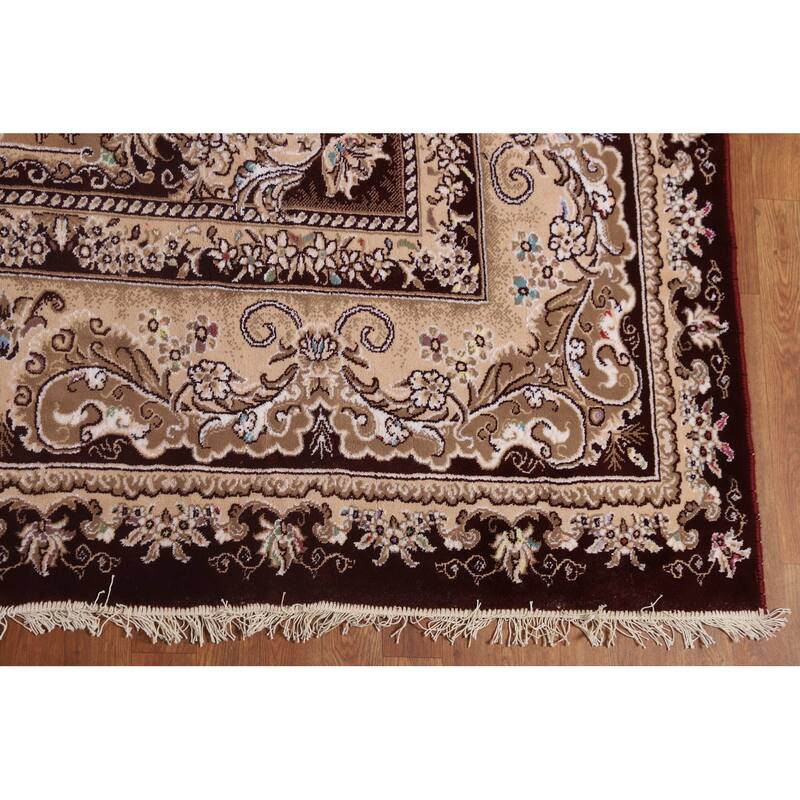 Burgundy Medallion Tabriz Area Rug Machine Made Carpet - 9'9" x 13'2"