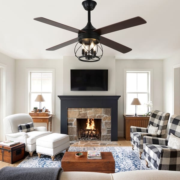 Bella Depot 52-Inch Crystal Ceiling Fan With Lights - Wood Blades Remote Control Fandelier