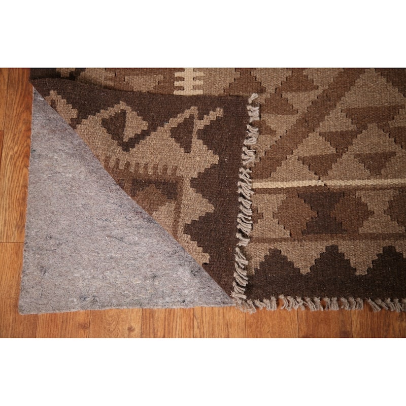 Brown Kilim Oriental Rug Flat-weave Reversible Geometric Wool Carpet - 6'9" x 9'6"