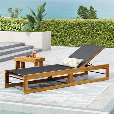 Emile Outdoor Mesh and Wood Chaise Lounge by Christopher Knight Home