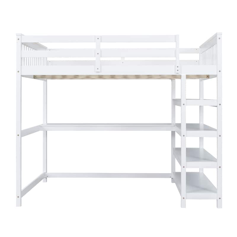Loft Bed with Storage Shelves and Under-Bed Desk