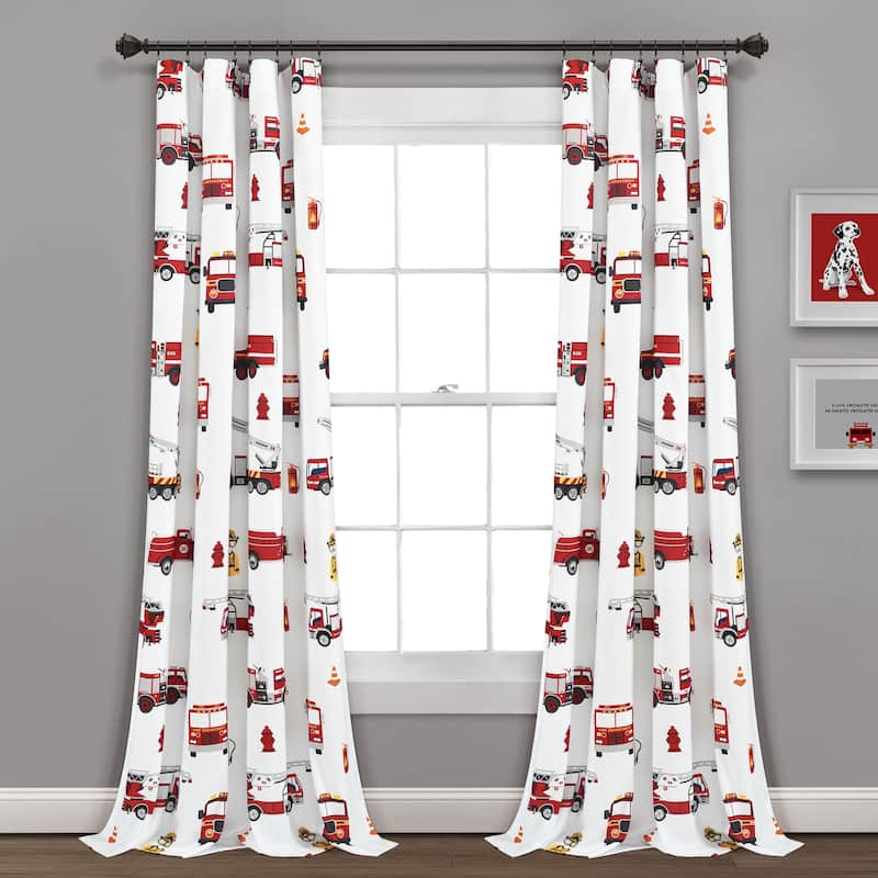 Lush Decor Fire Truck Window Curtain Panel Pair