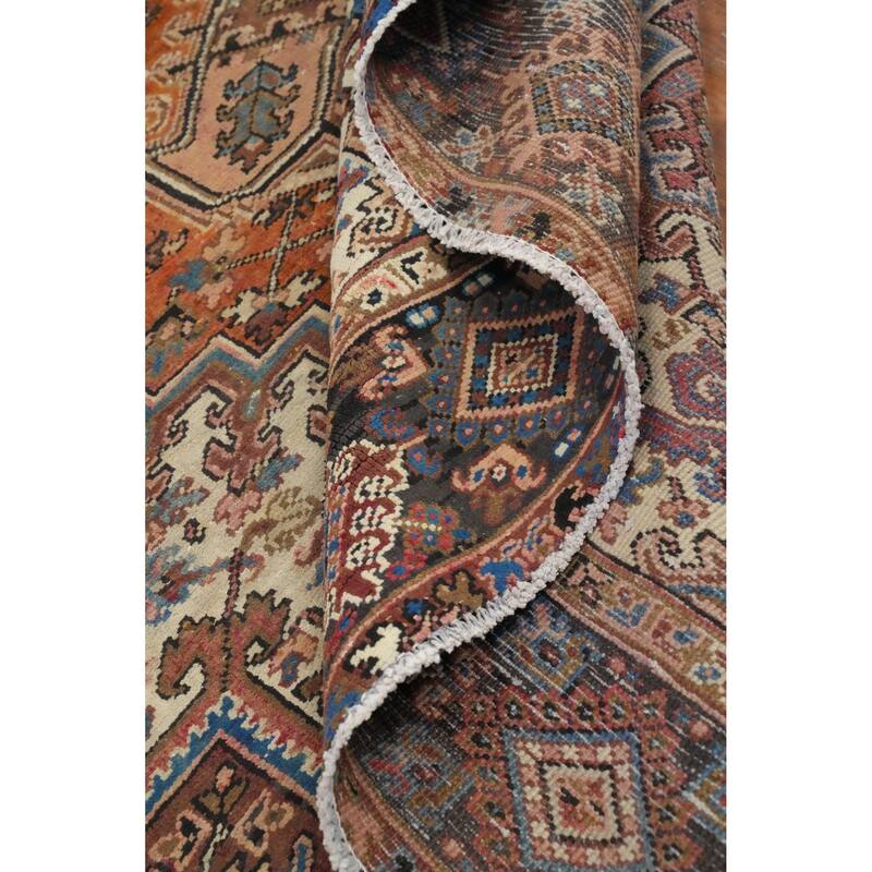 Hand Knotted Oriental 100% Wool Carpet Traditional Medallion Oranges & Rust Heriz Area Rug - 13' 7'' X 9' 4''