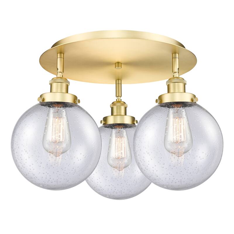 Innovations Lighting Canton - 3 Light 20" Flush Mount - Satin Gold/Seedy