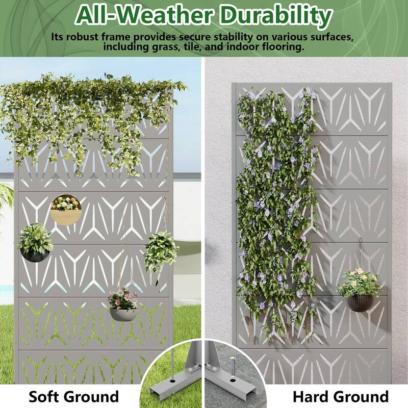 72" H×47"W Dovelina Black Outdoor Freestanding Metal Privacy Screen Decorative Garden Fence