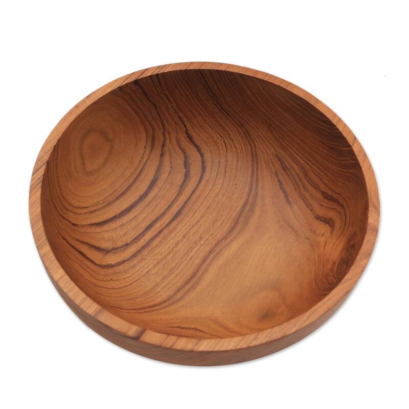 Handmade Calm Lumber Teakwood Serving Bowl (Indonesia) - 3.5" H x 9.75" Diam.