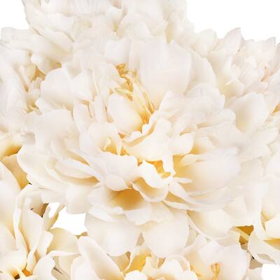 Set of 2 Champagne Ivory Artificial Lush Hybrid Peony Flower Stem Bush Bouquet 17in - 17" L x 10" W x 10" DP