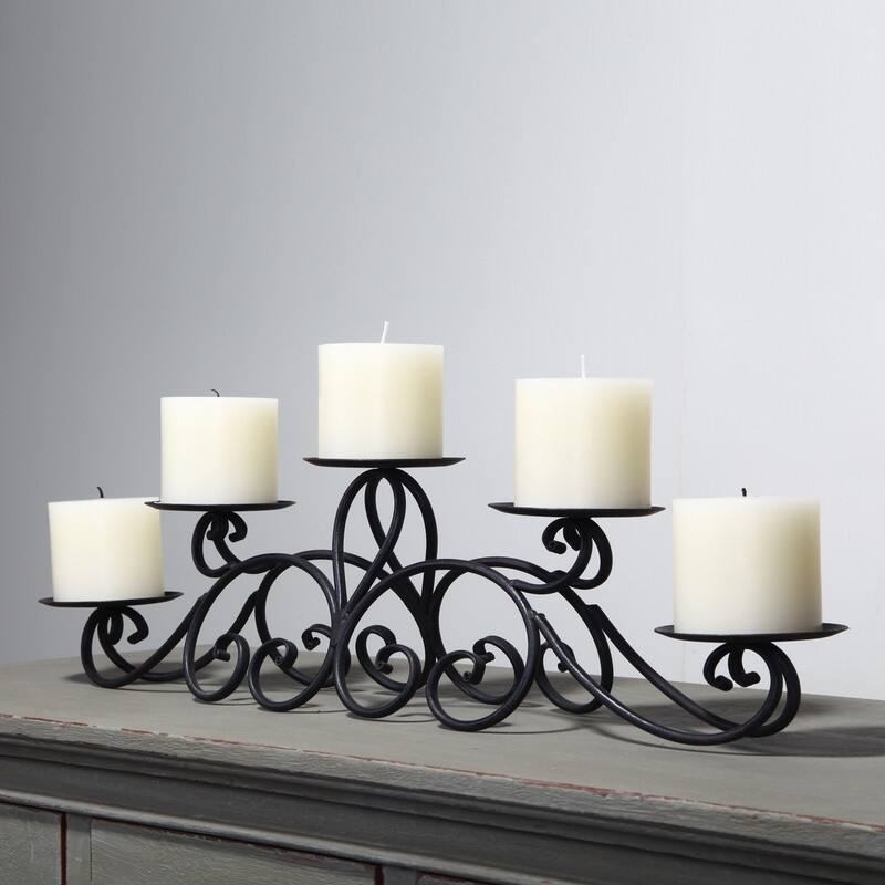 Adeco 5-pillar Iron Table Top Candle Holder - 24.4"x 4.5"x 6.5"