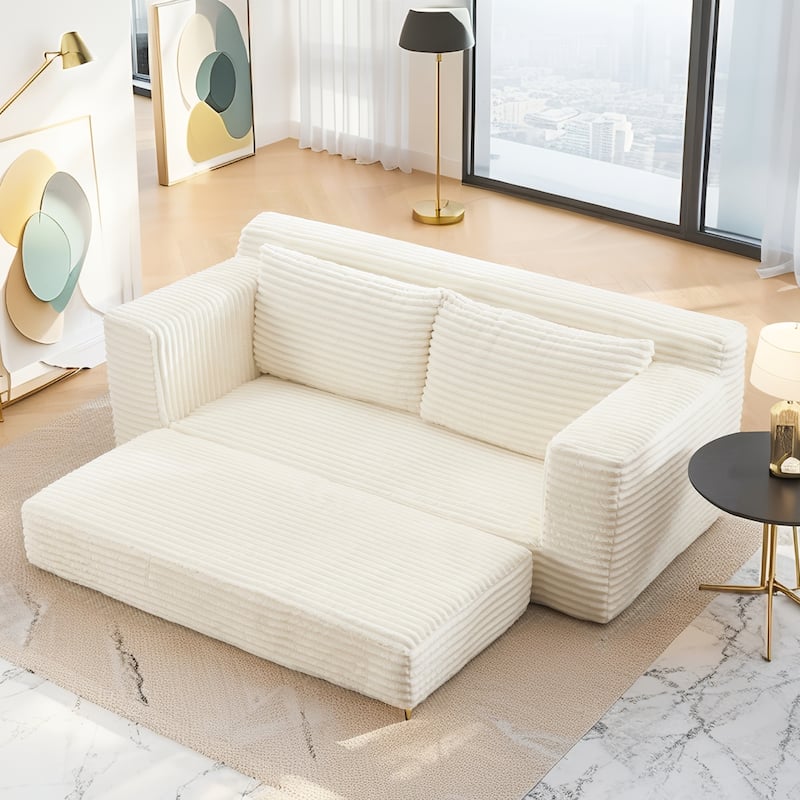 Corduroy Cloud Loveseat Sofa, 2 in 1 Convertible Boneless Sleeper Sofa with Steel Frame, Folding Love Seat Couches