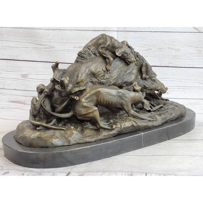 Handmade Vintage Lecourtier Wild Boar Dogs Bronze Sculpture Figurine Figure