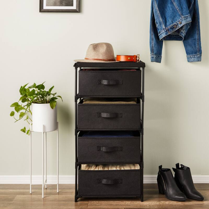 Black 4 Drawer Dresser, Fabric Clothes Storage Stand for Bedroom, Nursery, Closet Organizer
