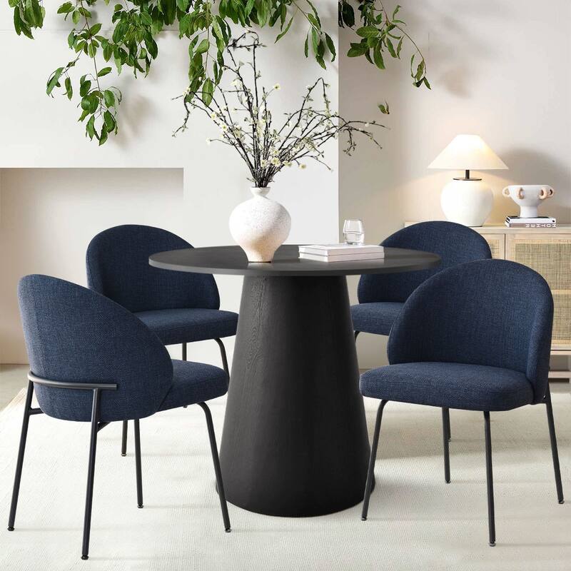 Modern Fabric Dining Chairs with Curved Back and Steel Legs, Set of 4 - Blue