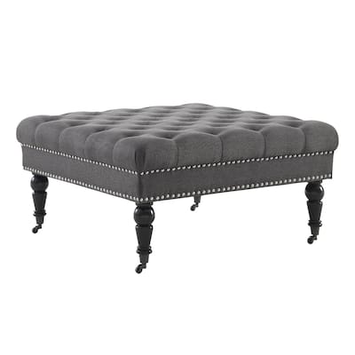 Upholstered Tufted Top Square Ottoman - 34.5" - Charcoal Black