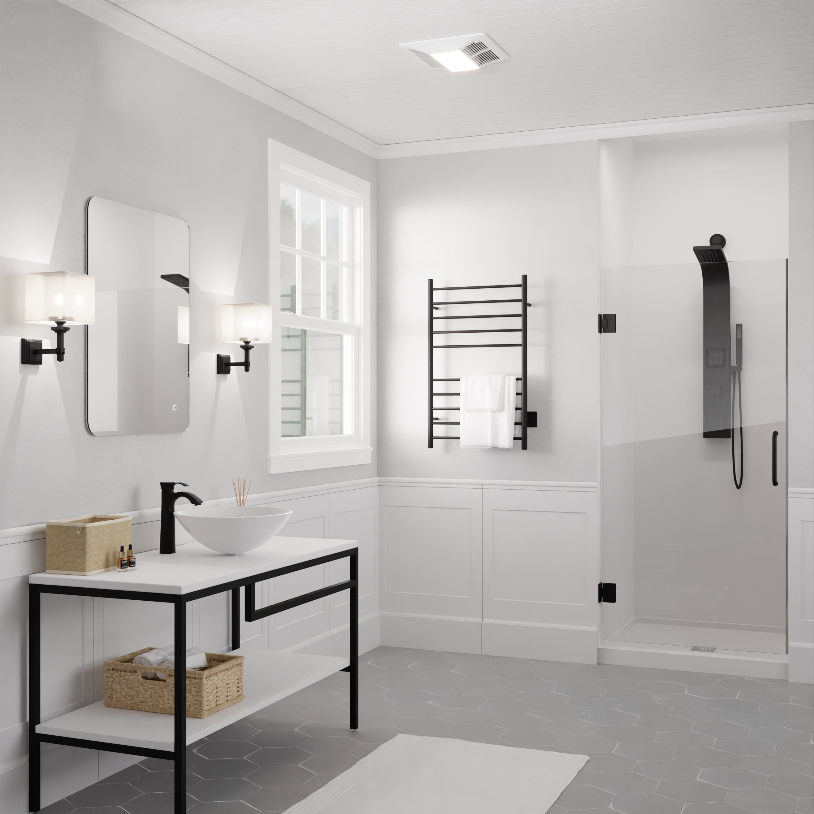 ANZZI 110 CFM 0.9 Sone Bluetooth Speaker Ceiling Mount Bathroom Exhaust Fan with LED Light White