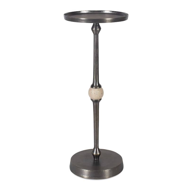 Copper Grove Dark Bronze Travertine Iron Round Accent Table - Dark-Bronze