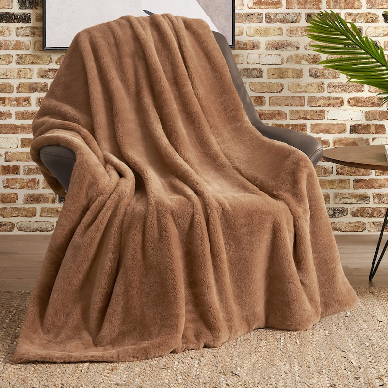 Lucky Brand Solid Synthetic Fur Rabbit 50" x 70" Throw Blanket