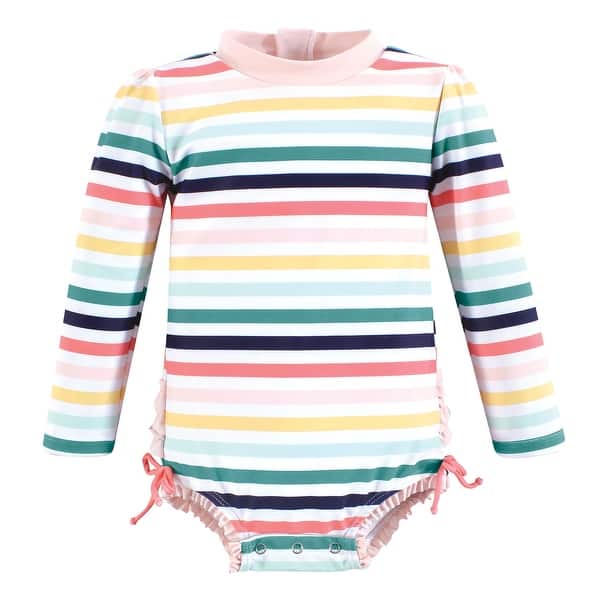 slide 1 of 1, Hudson Baby Girls Rashguard Baby Swimsuit, Sunset Stripe 12-18 Months - Sunset Stripe Baby
