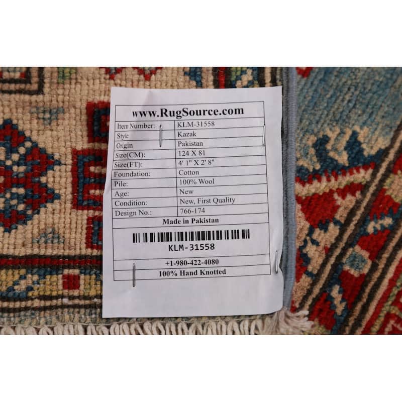 Blue Kazak Foyer Rug Traditional Oriental Handmade Wool Carpet - 2'8"x 4'1"