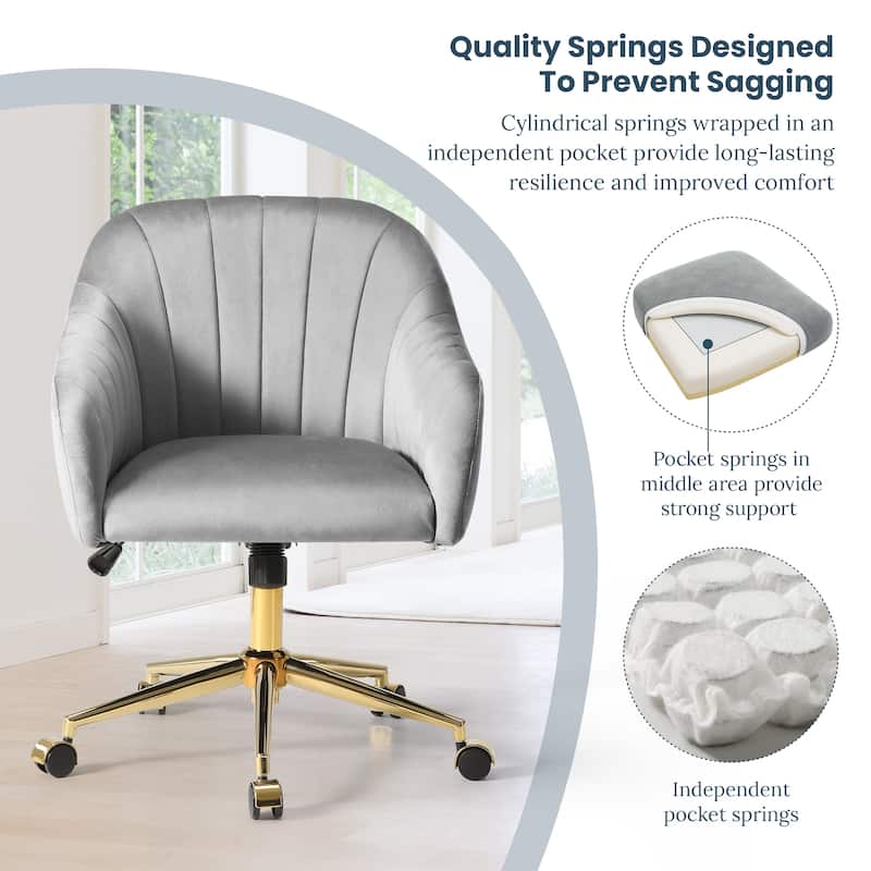 Farrah Velvet Tufted Adjustable Height Swivel Office Vanity Chair with Gold Base