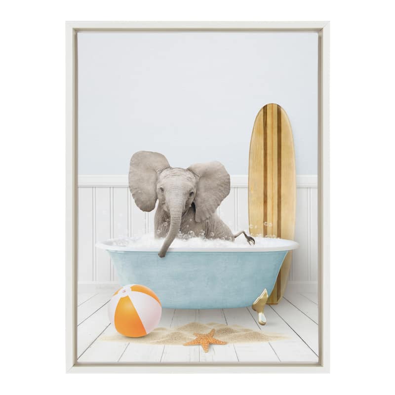 Kate and Laurel Sylvie Elephant Bath Framed Canvas by Amy Peterson
