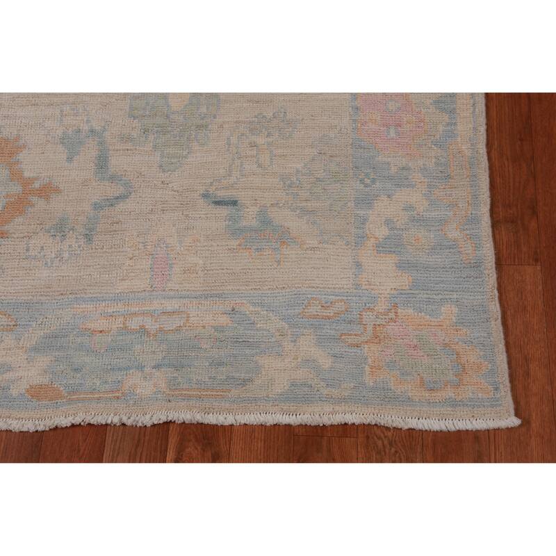 Hand Knotted Oriental 100% Wool Carpet Transitional All-Over Beige & Ivories Oushak Runner Rug - 12' 2'' X 3' 1''