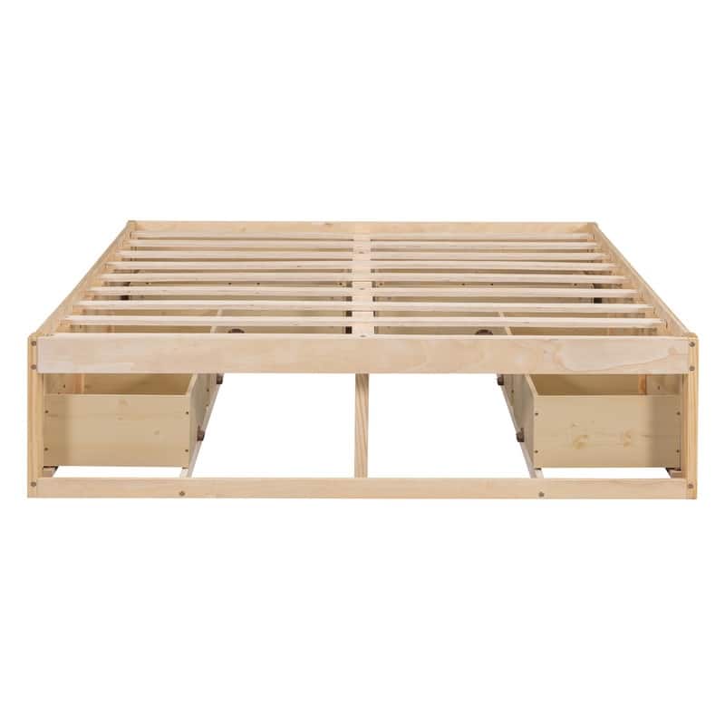 Full Size And Queen Size Platform Bed with 6 Storage Drawers,Antique White