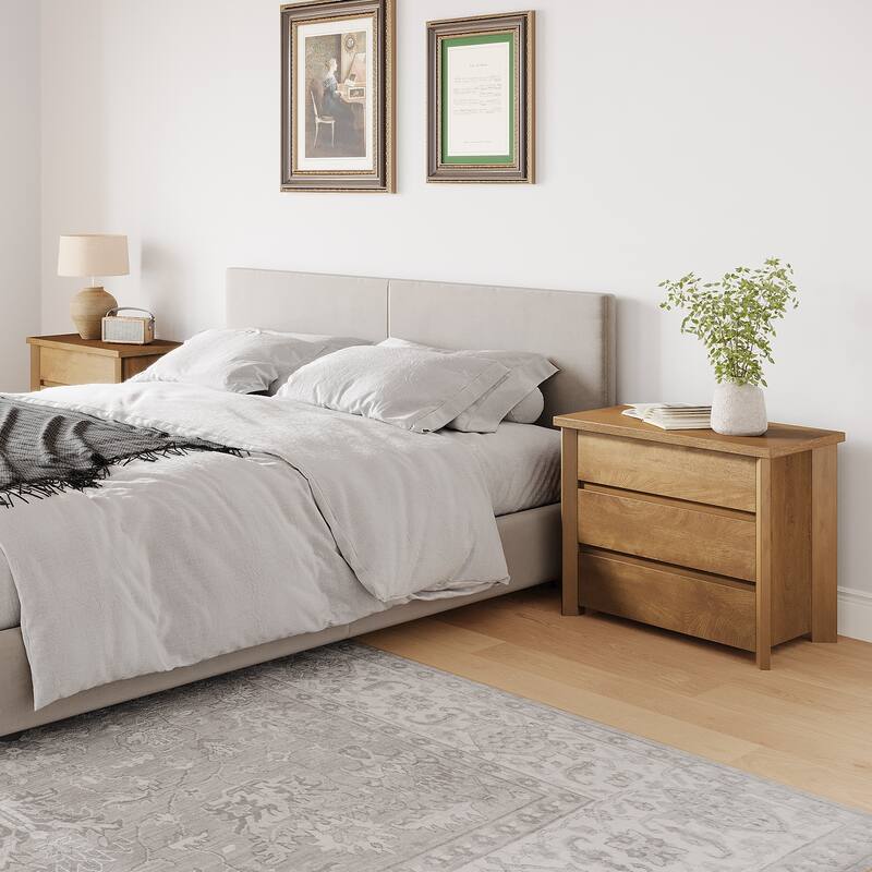 Oversized 3-Drawer Wood Nightstand, Large Storage Night Stand for Bedroom