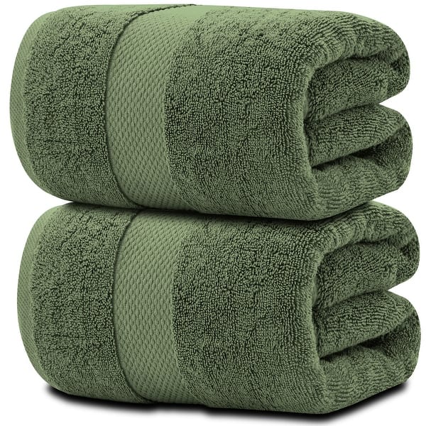 White Classic Luxury Cotton Oversized Bath Sheet 35x70 - Set of 2 - Forest Green