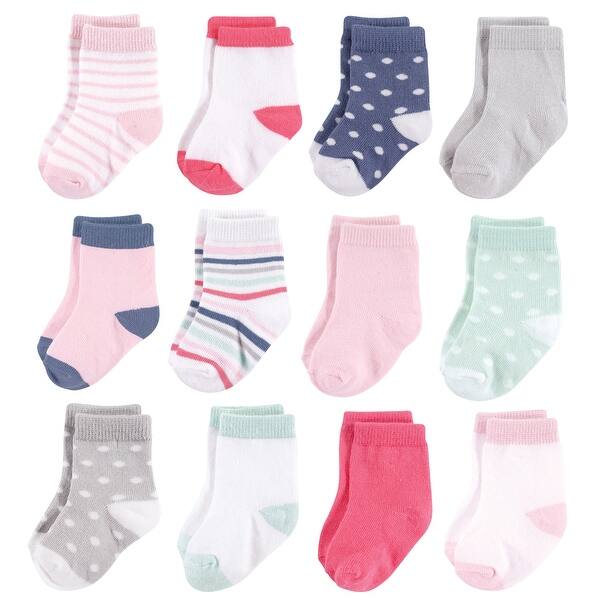 slide 1 of 1, Hudson Baby Infant Girl Cotton Rich Newborn and Terry Socks, Girl Stripe Girl Stripe - 6-12 Months