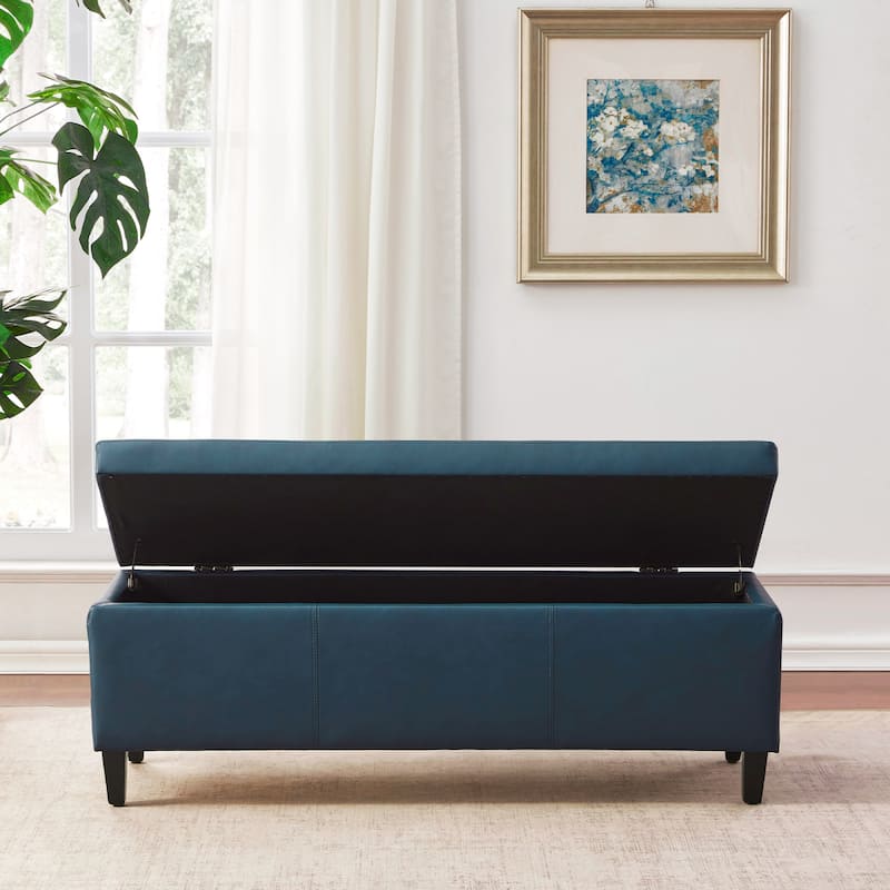 50.3" x 17.50" x 18" Upholstered Rectangular Storage Ottoman-Faux Leather