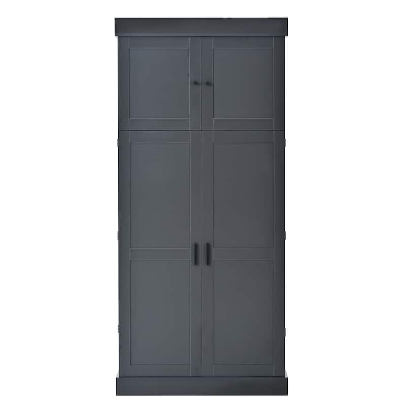 77" Tall Modern Shaker Kitchen Pantry with Wine Rack, Freestanding Storage Cabinet with Drawers & Door Shelves
