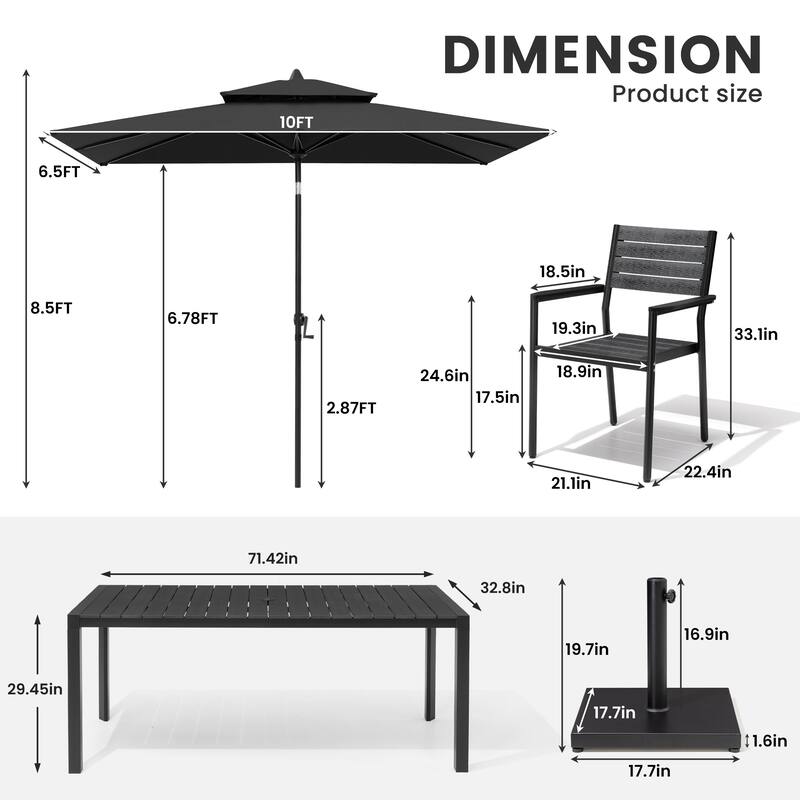 9/11-Piece Outdoor Patio Dining Set Aluminum Dining Table and Stackable Chairs w/10 ft Market Umbrella and Base