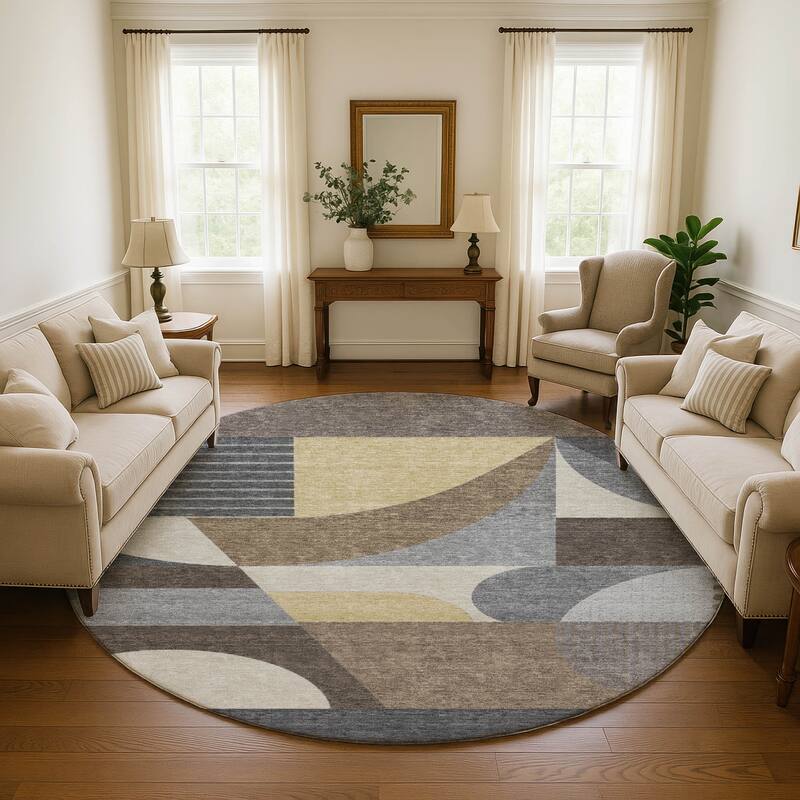 Premium Washable Super Soft Abstract Geo Mayfield Rug - Brown - 8' x 8'