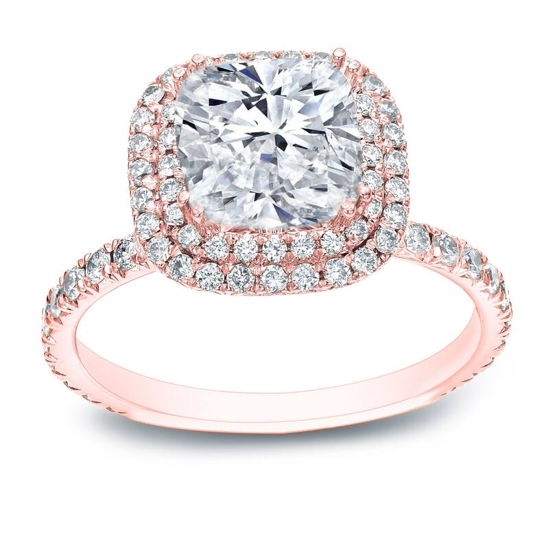 Auriya 18k Gold 3ctw Cushion-cut Halo Diamond Engagement Ring Certified (J-K, VS1-VS2) - Rose - 4
