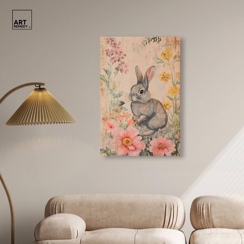 Floral Bunny Canvas by Art Remedy, Gallery Wrapped