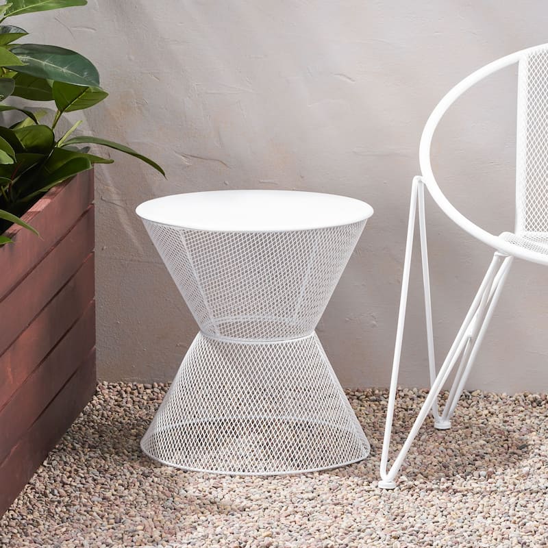 Roomfitters Nevada Outdoor Side Table, Modern Metal Accent Table for Patio, Balcony, or Garden Seating - Matte White