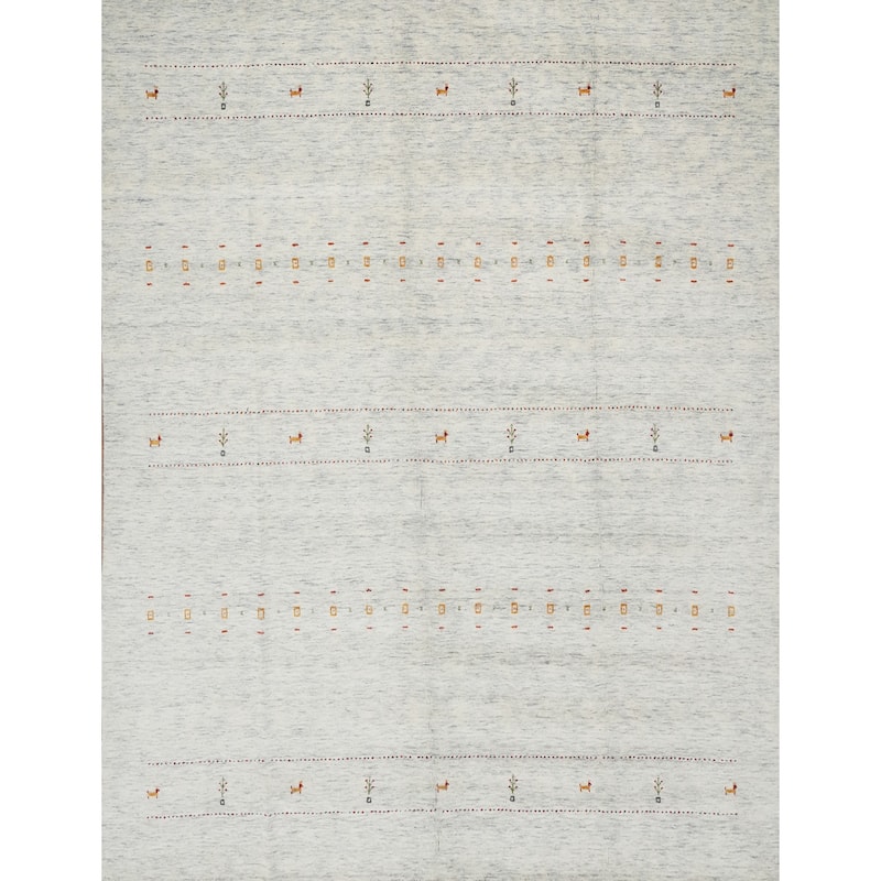 Hand Knotted Oriental 100% Wool Carpet Tribal Animal Pictorial Beige & Ivories Gabbeh Area Rug - 9' 10'' X 9' 10''