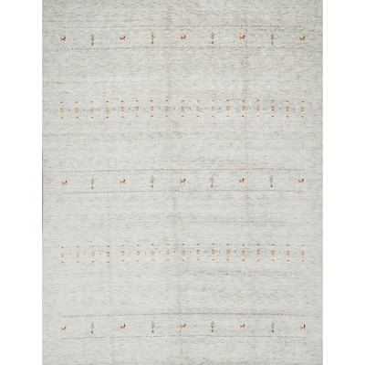 Hand Knotted Oriental 100% Wool Carpet Tribal Animal Pictorial Beige & Ivories Gabbeh Area Rug - 9' 10'' X 9' 10''