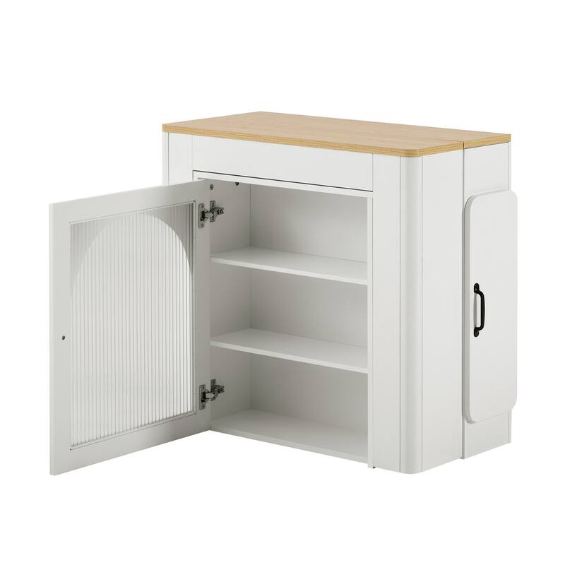 Extendable Kitchen Island Table with 3 Removable Leaves, Power Outlet & Storage Cabinet