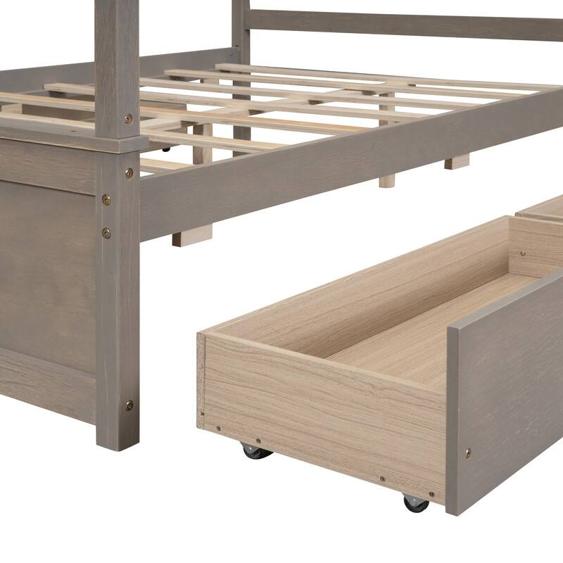 Wood Canopy Bed with four Drawers ,Full Size Canopy Platform Bed With