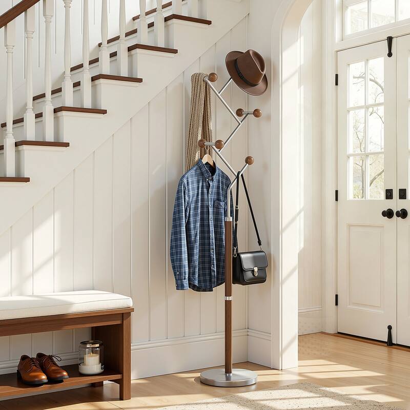 Coat Rack Freestanding, Metal Coat Tree with 8 or 9 Hooks and Heavy Duty Marble Base - 71.26”H x 14.96”W