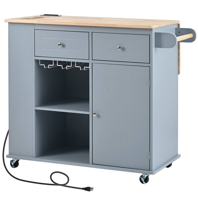 Kitchen Storage Island with Drop Leaf and Power Outlet