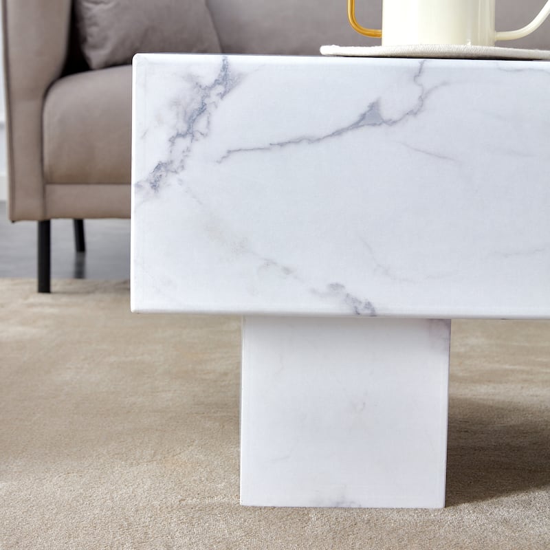 Modern Simple White Marble Texture Coffee Table with White Marble Texture Stickers Support Legs, for Living Room
