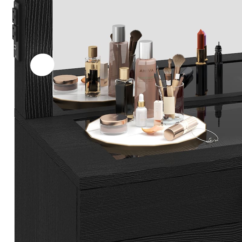 Moasis 8 Drawers Makeup Vanity Desk with Hollywood Lighted Mirror & Charging Station