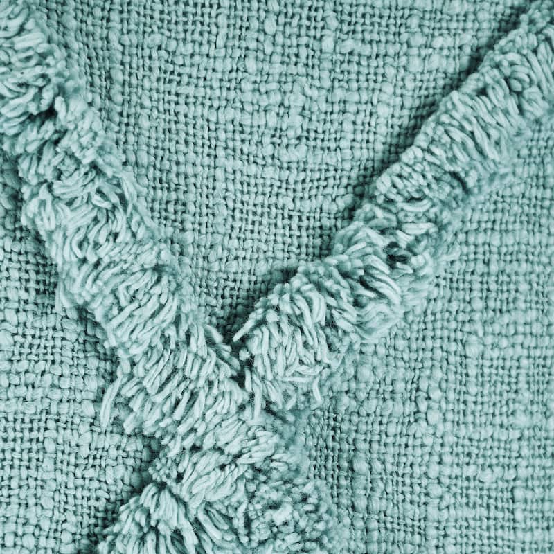 Heartham Solid Canal Blue Textured Cotton Throw Pillow by Sevita - 14" x 36" - Polyester